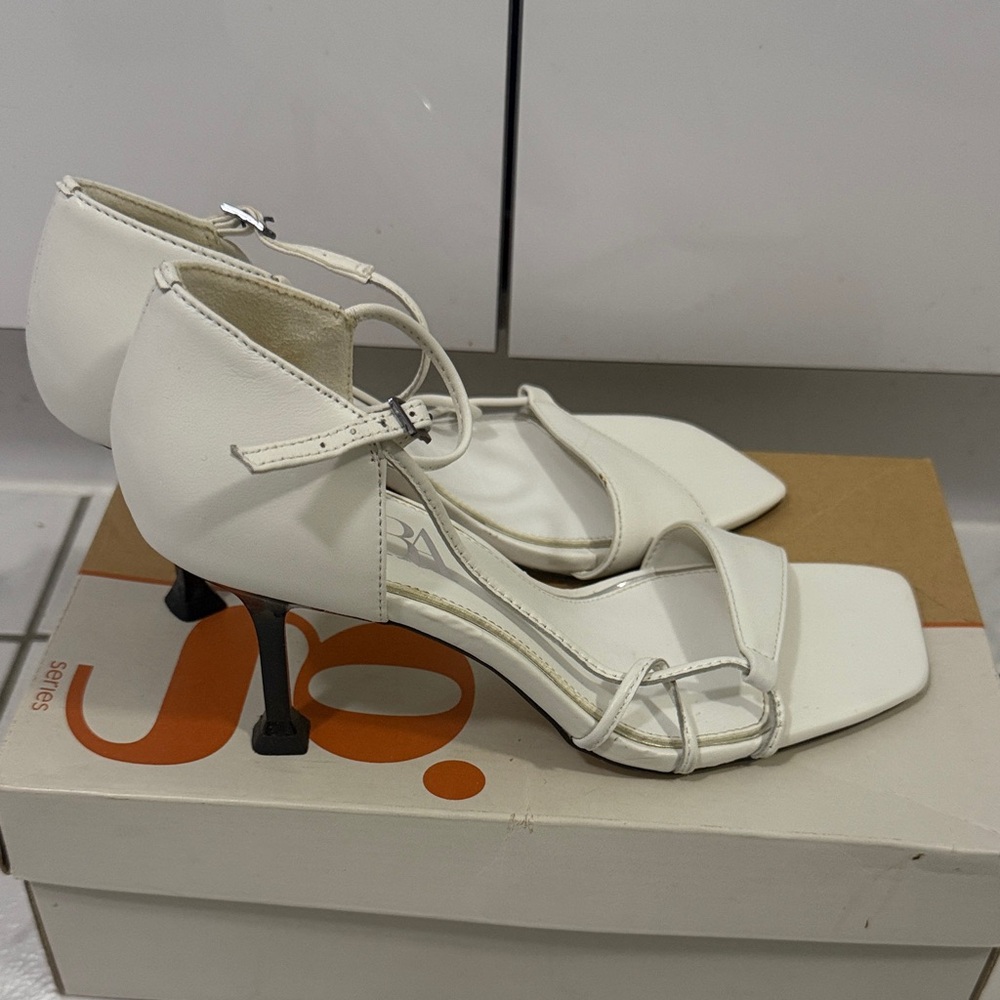 ZARA -Leather-White Strappy 3” Heels-NWOT